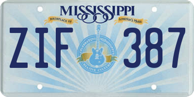 MS license plate ZIF387