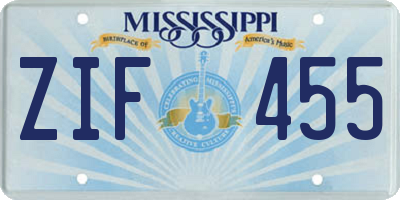 MS license plate ZIF455