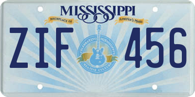 MS license plate ZIF456