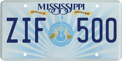 MS license plate ZIF500