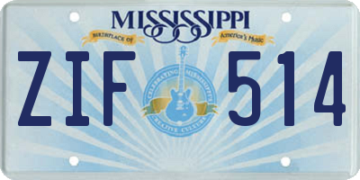 MS license plate ZIF514