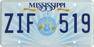 MS license plate ZIF519