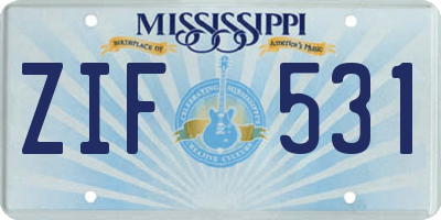 MS license plate ZIF531