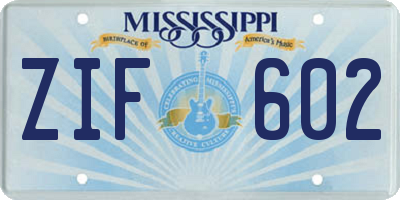 MS license plate ZIF602