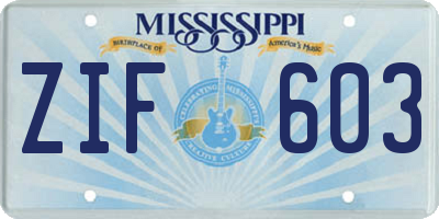MS license plate ZIF603