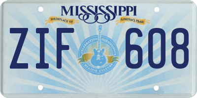 MS license plate ZIF608