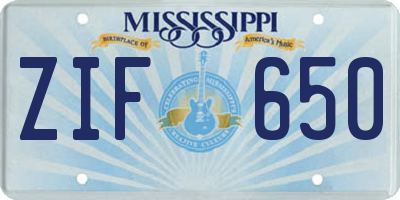 MS license plate ZIF650