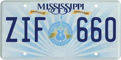 MS license plate ZIF660