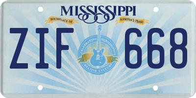 MS license plate ZIF668