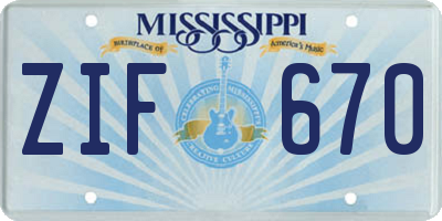 MS license plate ZIF670