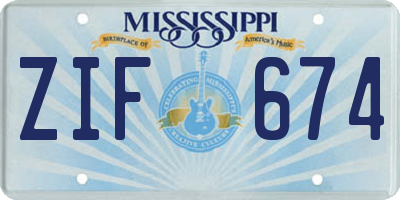 MS license plate ZIF674