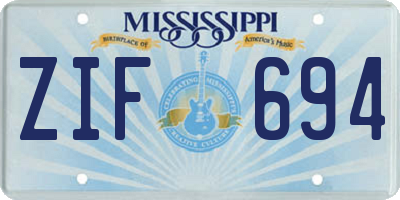 MS license plate ZIF694