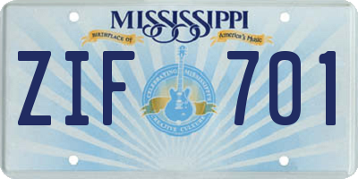 MS license plate ZIF701