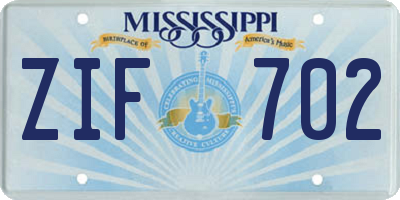MS license plate ZIF702