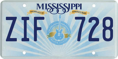 MS license plate ZIF728