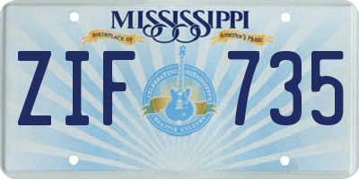 MS license plate ZIF735