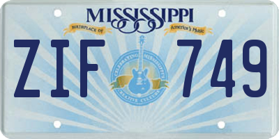 MS license plate ZIF749
