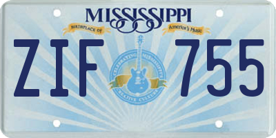 MS license plate ZIF755