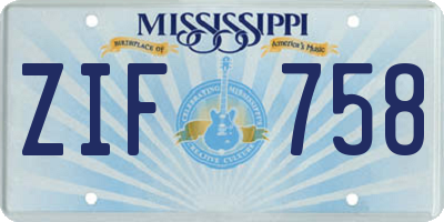 MS license plate ZIF758