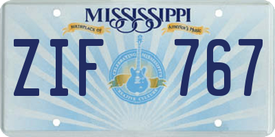 MS license plate ZIF767