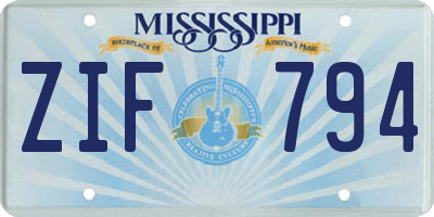 MS license plate ZIF794
