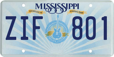 MS license plate ZIF801