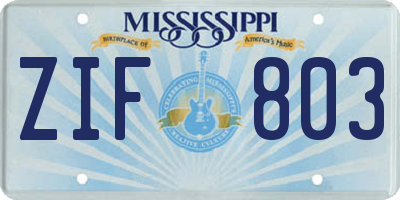 MS license plate ZIF803