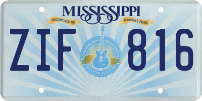 MS license plate ZIF816