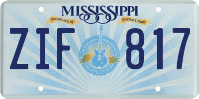 MS license plate ZIF817