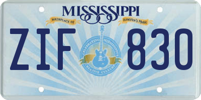 MS license plate ZIF830