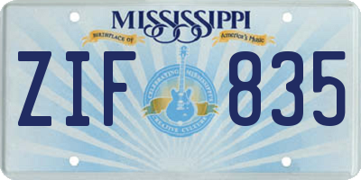 MS license plate ZIF835
