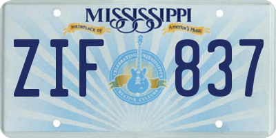 MS license plate ZIF837
