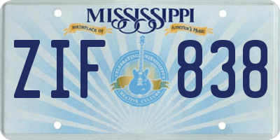 MS license plate ZIF838
