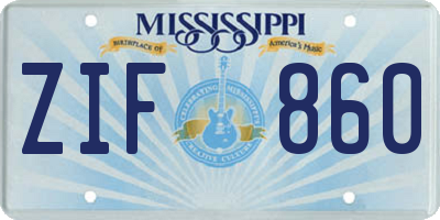 MS license plate ZIF860