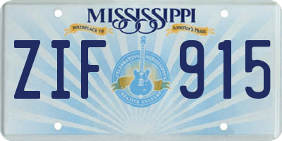 MS license plate ZIF915