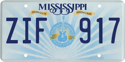 MS license plate ZIF917