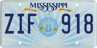 MS license plate ZIF918