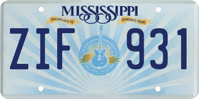 MS license plate ZIF931