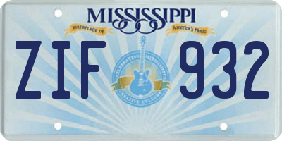MS license plate ZIF932