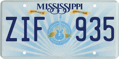 MS license plate ZIF935