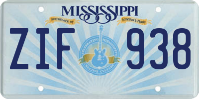 MS license plate ZIF938