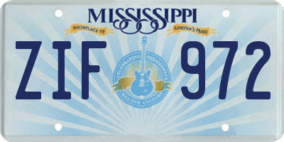 MS license plate ZIF972