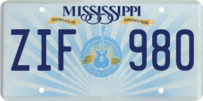 MS license plate ZIF980