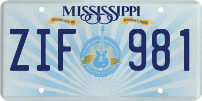 MS license plate ZIF981