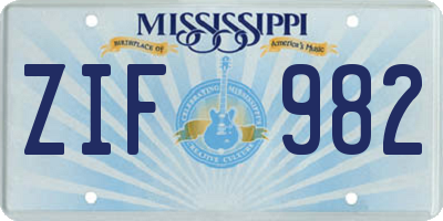 MS license plate ZIF982