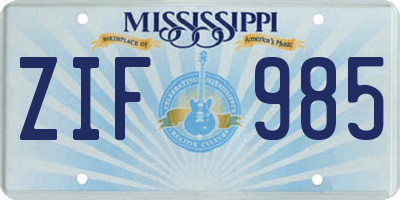 MS license plate ZIF985