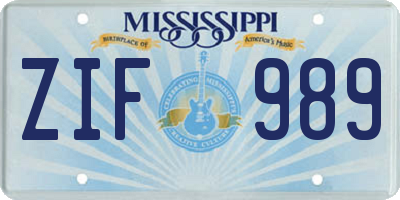 MS license plate ZIF989