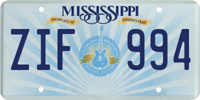 MS license plate ZIF994
