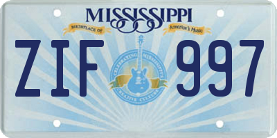 MS license plate ZIF997