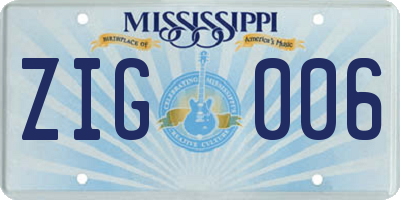 MS license plate ZIG006
